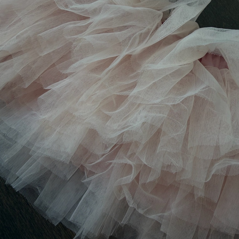 Girls Pink Layered Tulle Skirt with Gold Trim Waistband - Picture 6 of 11